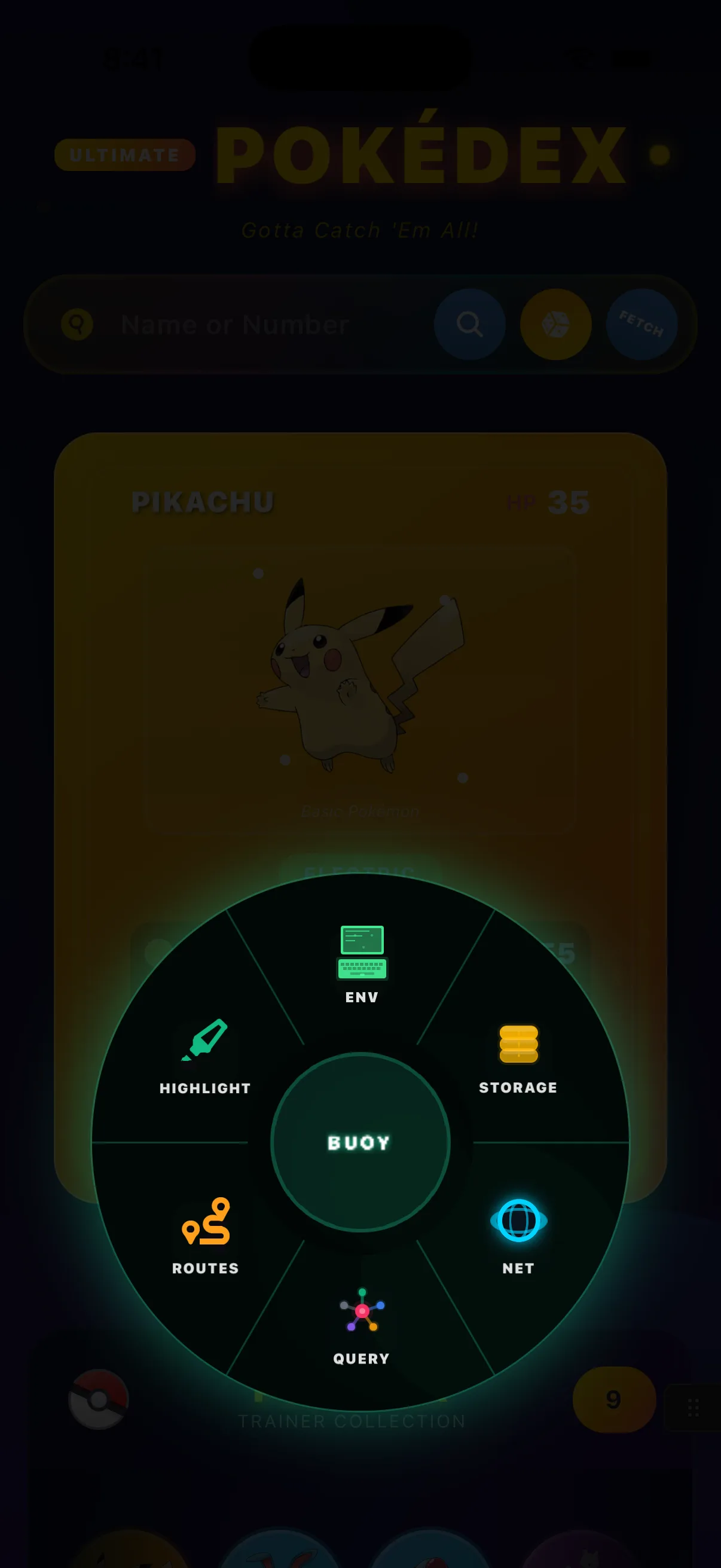 The Buoy floating dial menu open inside a React Native app