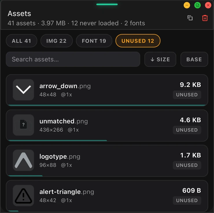 Never-loaded assets detected from the bundle graph