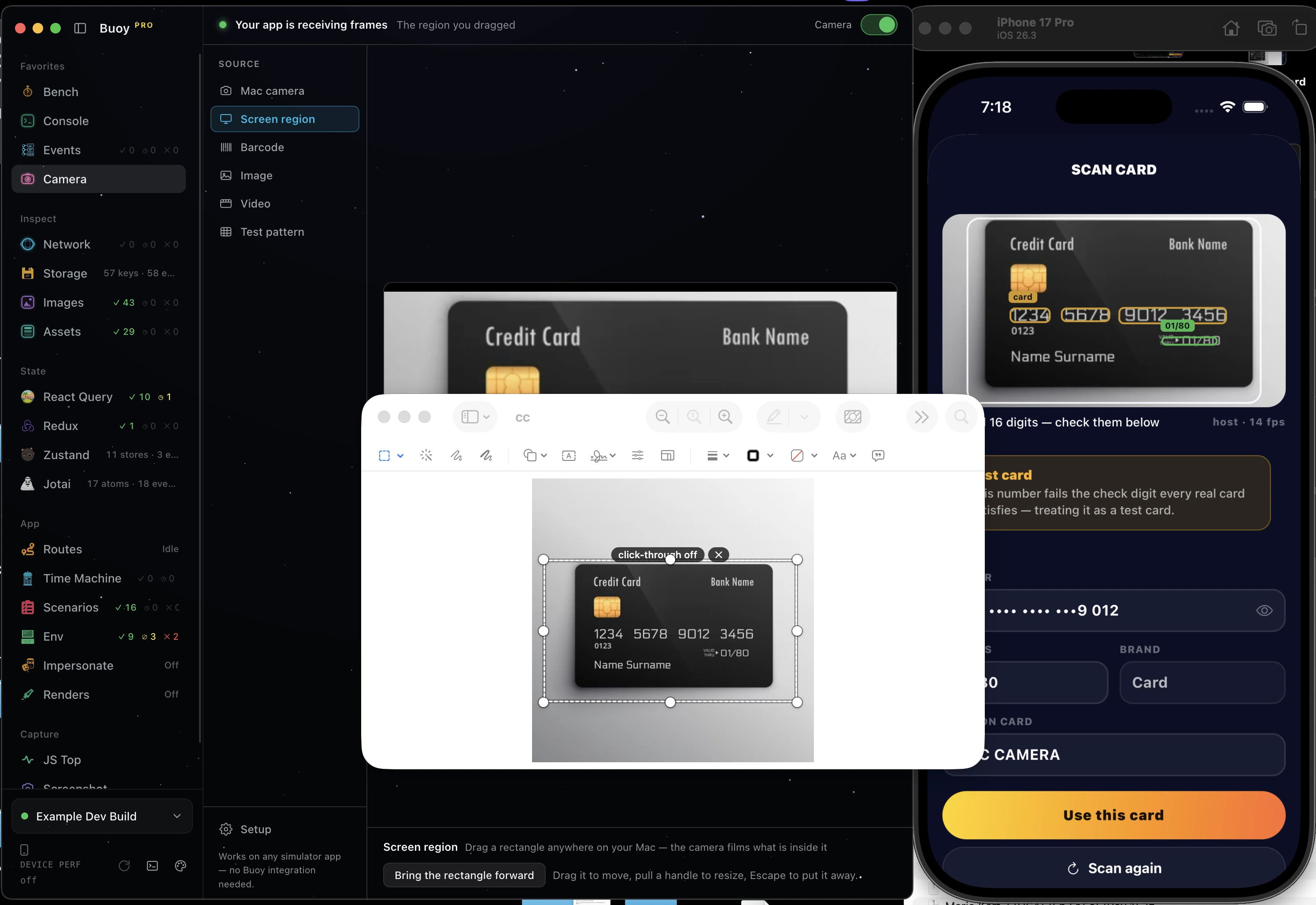 Screen region — point the phone at your own Mac