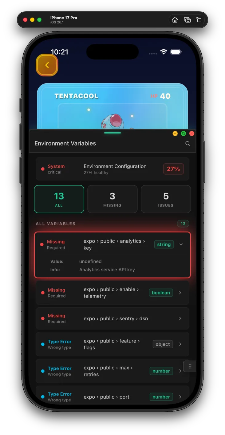Env variable status detail