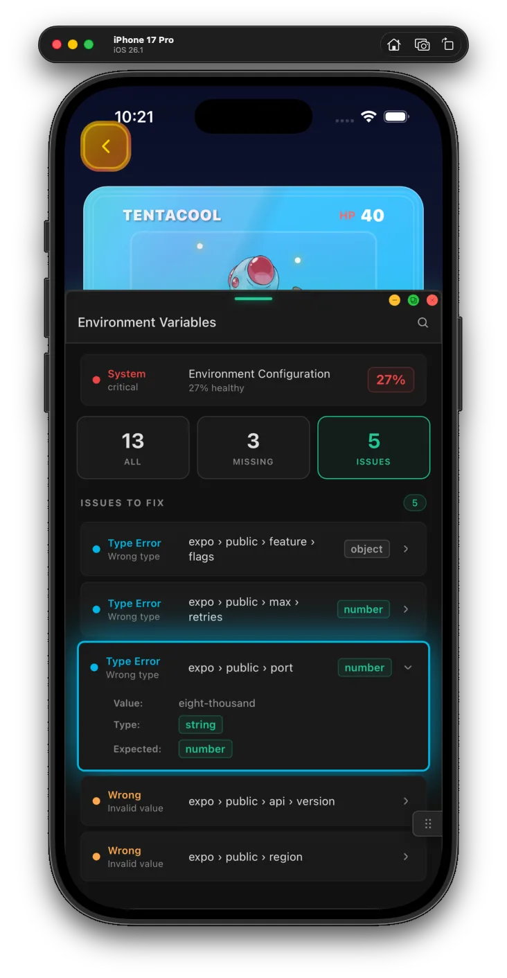 Env type validation