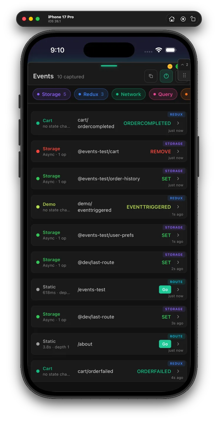 Unified React Native event timeline
