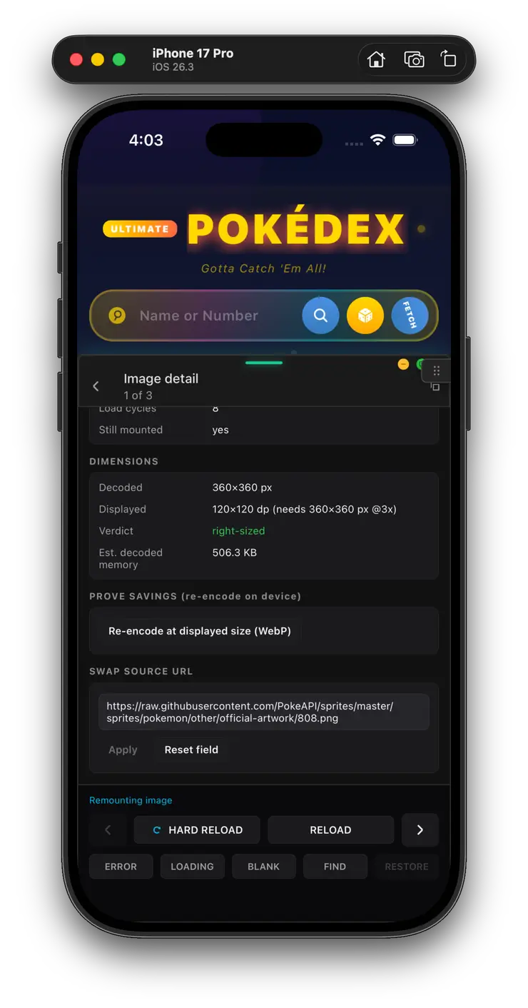Oversize audit with on-device WebP re-encode and URL swap