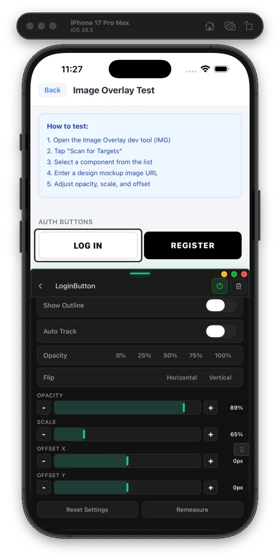 Overlay opacity and scale controls