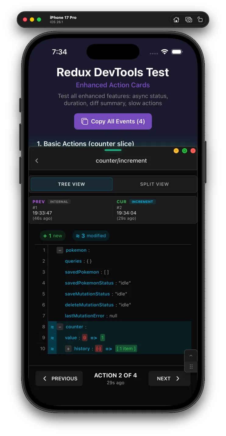 Redux state diff view