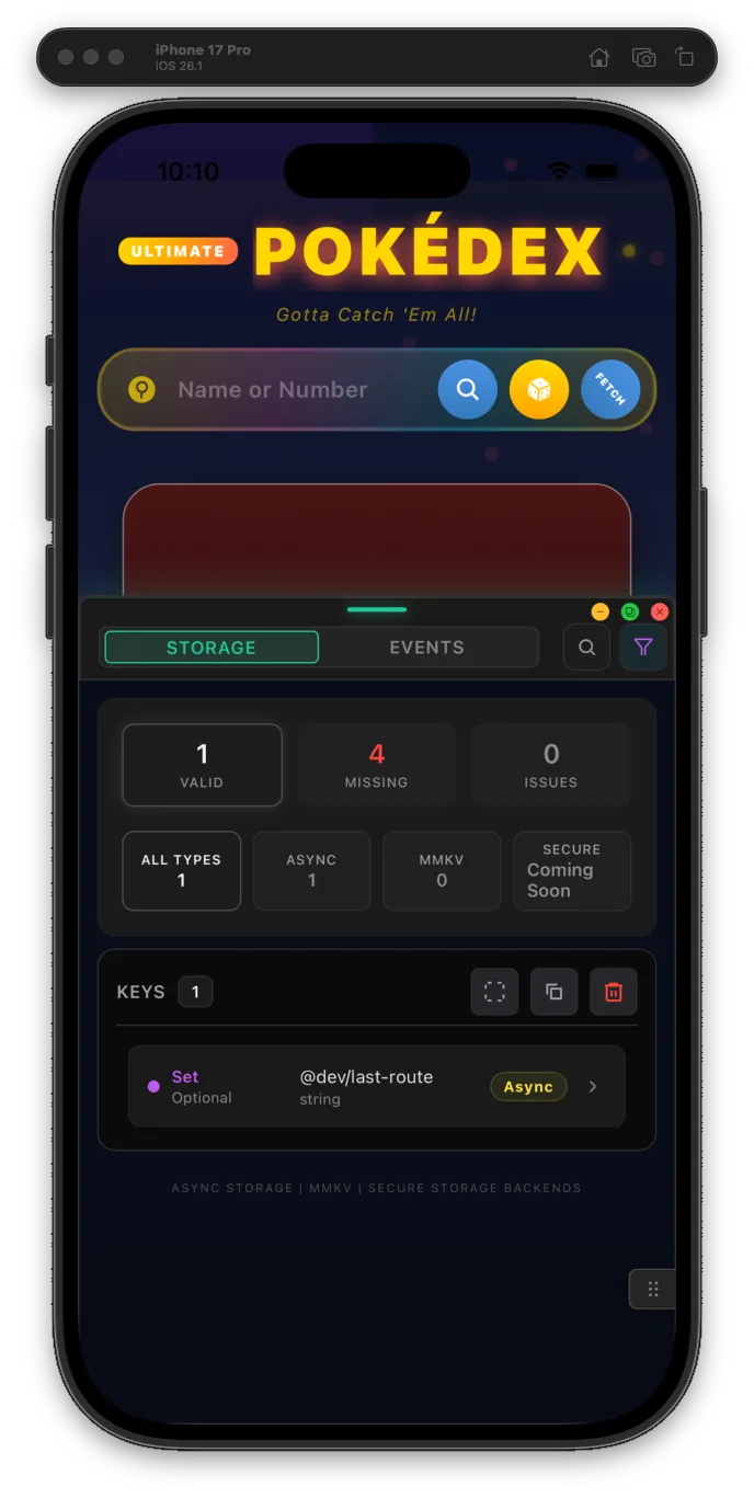 React Native storage explorer key overview